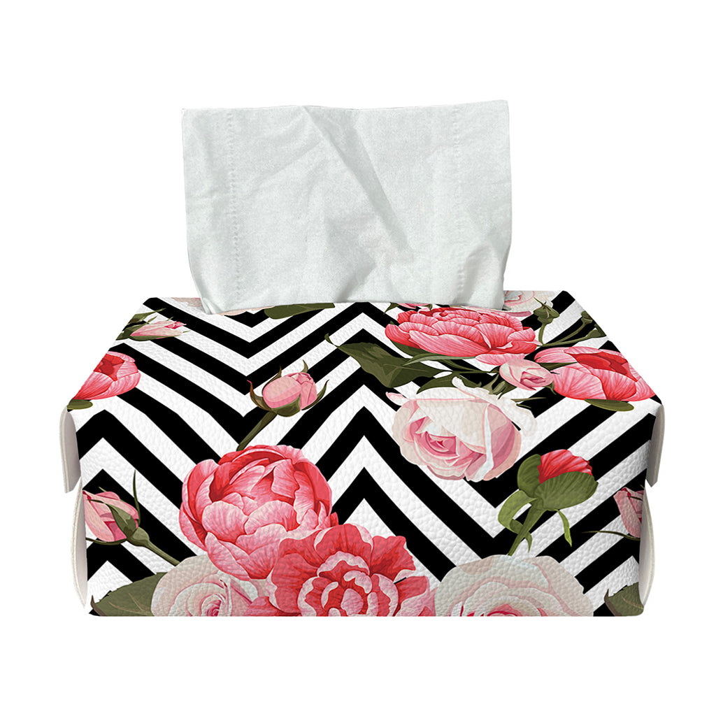 Zigzag Peony And Rose Pattern Print Rectangle Tissue Box Cover