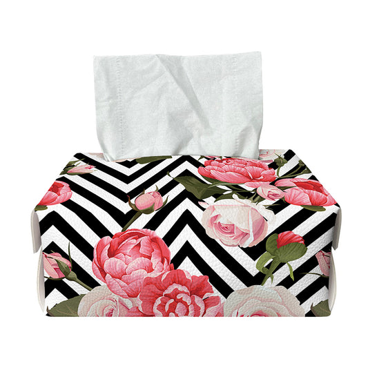 Zigzag Peony And Rose Pattern Print Rectangle Tissue Box Cover