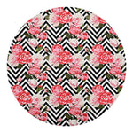 Zigzag Peony And Rose Pattern Print Round Blanket