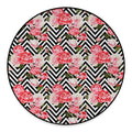 Zigzag Peony And Rose Pattern Print Round Floor Mat