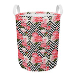 Zigzag Peony And Rose Pattern Print Round Laundry Basket