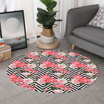 Zigzag Peony And Rose Pattern Print Round Rug