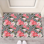 Zigzag Peony And Rose Pattern Print Rubber Doormat