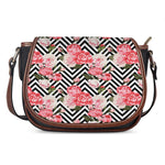 Zigzag Peony And Rose Pattern Print Saddle Bag