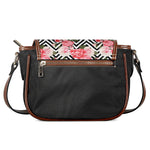 Zigzag Peony And Rose Pattern Print Saddle Bag