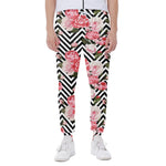 Zigzag Peony And Rose Pattern Print Scuba Joggers