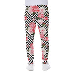 Zigzag Peony And Rose Pattern Print Scuba Joggers