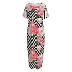 Zigzag Peony And Rose Pattern Print Short Sleeve Long Nightdress