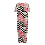 Zigzag Peony And Rose Pattern Print Short Sleeve Long Nightdress