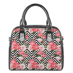 Zigzag Peony And Rose Pattern Print Shoulder Handbag