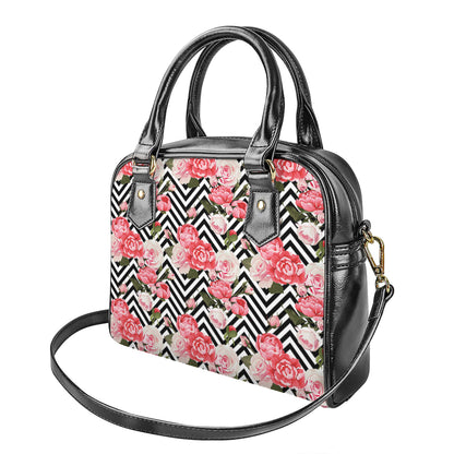 Zigzag Peony And Rose Pattern Print Shoulder Handbag