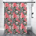 Zigzag Peony And Rose Pattern Print Shower Curtain