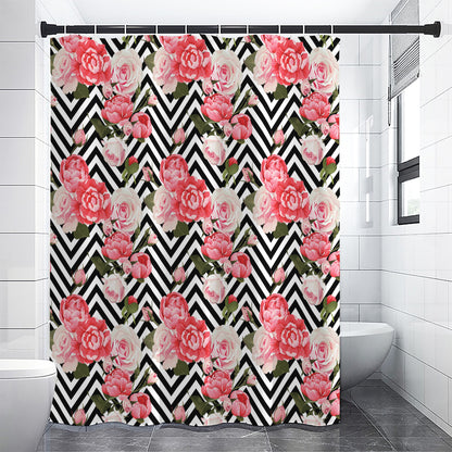 Zigzag Peony And Rose Pattern Print Shower Curtain