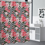 Zigzag Peony And Rose Pattern Print Shower Curtain