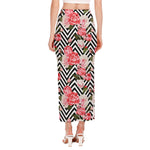 Zigzag Peony And Rose Pattern Print Side Slit Maxi Skirt