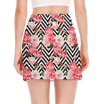 Zigzag Peony And Rose Pattern Print Side Slit Mini Skirt