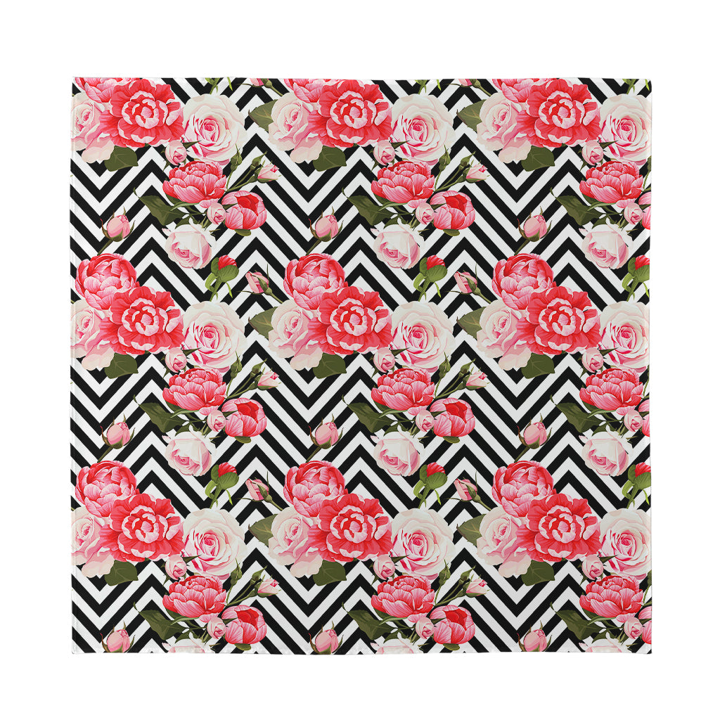 Zigzag Peony And Rose Pattern Print Silk Bandana