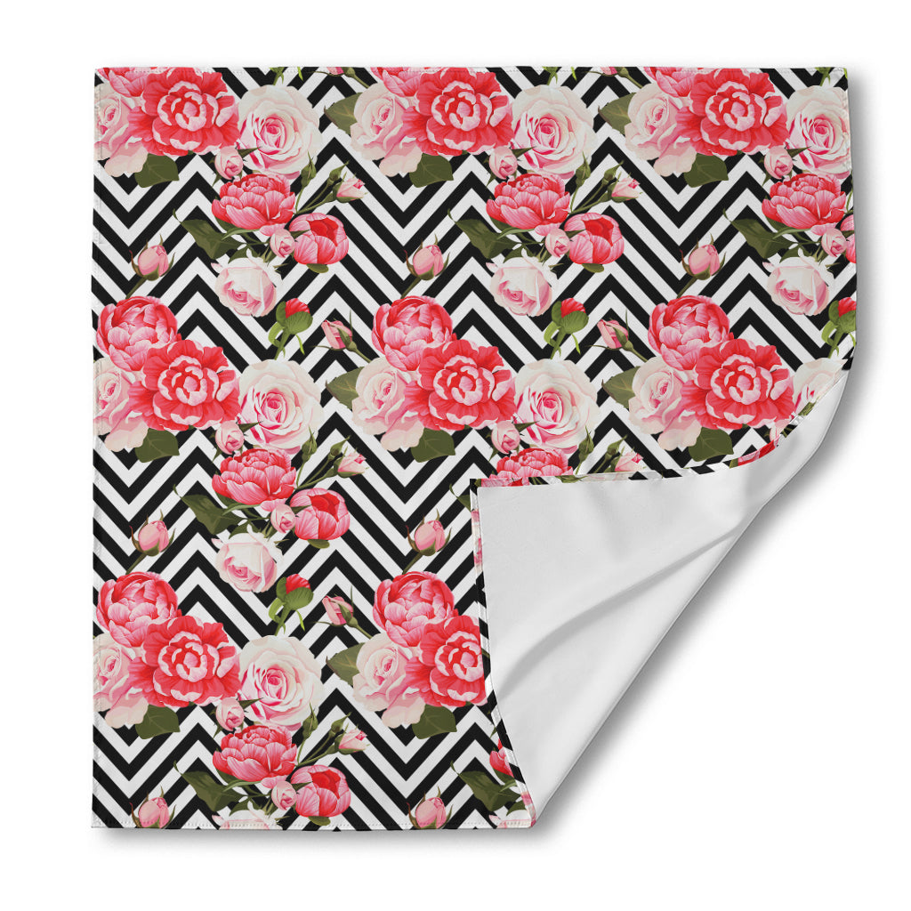 Zigzag Peony And Rose Pattern Print Silk Bandana