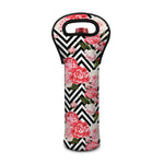 Zigzag Peony And Rose Pattern Print Single Neoprene Wine Tote
