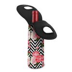 Zigzag Peony And Rose Pattern Print Single Neoprene Wine Tote