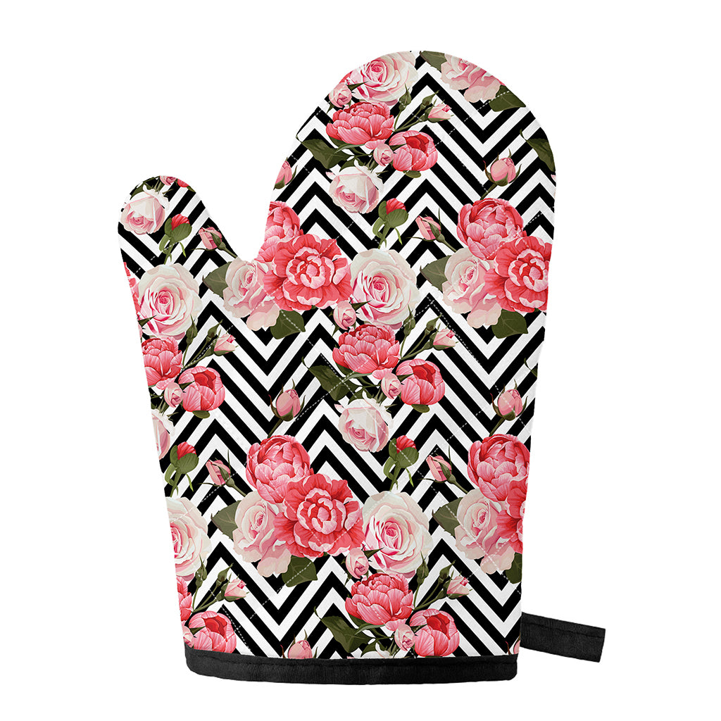 Zigzag Peony And Rose Pattern Print Single Oven Mitt