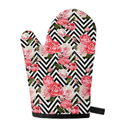 Zigzag Peony And Rose Pattern Print Single Oven Mitt