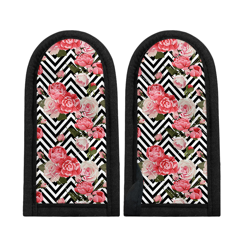 Zigzag Peony And Rose Pattern Print Skillet Handle Cover