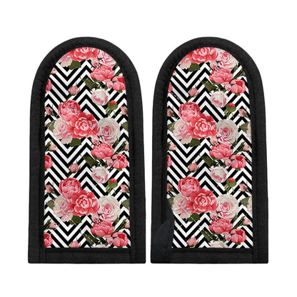 Zigzag Peony And Rose Pattern Print Skillet Handle Cover
