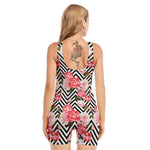 Zigzag Peony And Rose Pattern Print Sleeveless One Piece Swimsuit