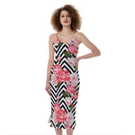 Zigzag Peony And Rose Pattern Print Slim Fit Midi Cami Dress