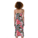 Zigzag Peony And Rose Pattern Print Slim Fit Midi Cami Dress