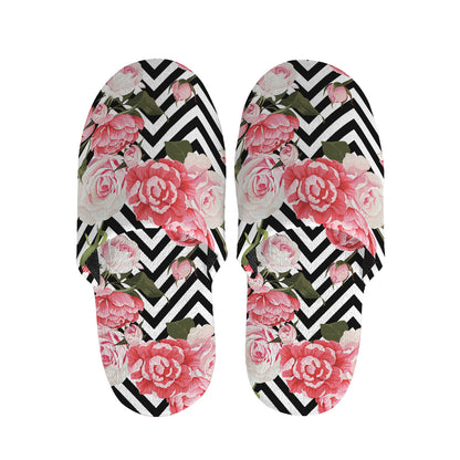 Zigzag Peony And Rose Pattern Print Slippers