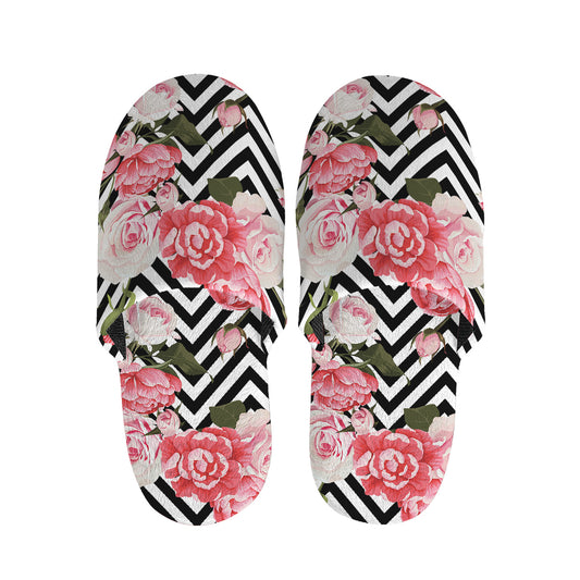 Zigzag Peony And Rose Pattern Print Slippers