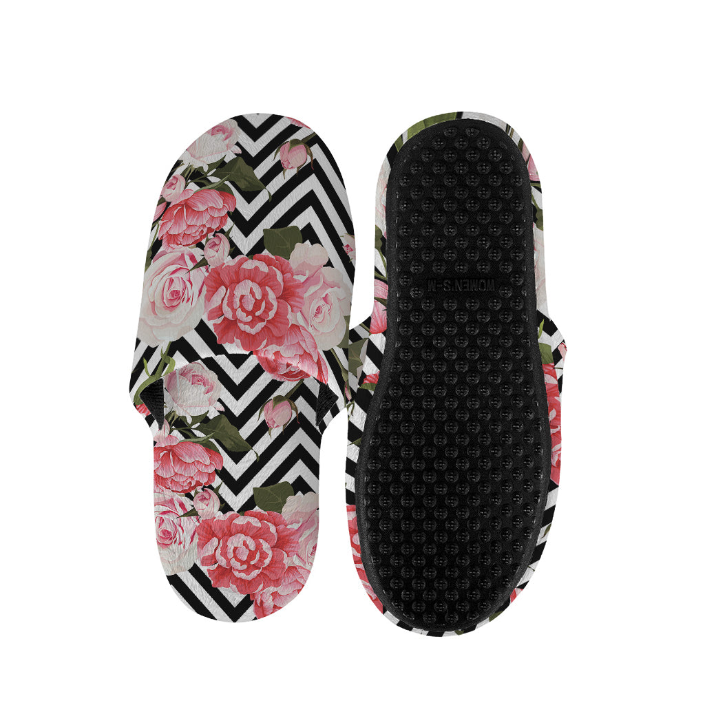 Zigzag Peony And Rose Pattern Print Slippers