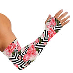 Zigzag Peony And Rose Pattern Print Sun Protection Arm Sleeves