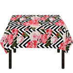 Zigzag Peony And Rose Pattern Print Tablecloth