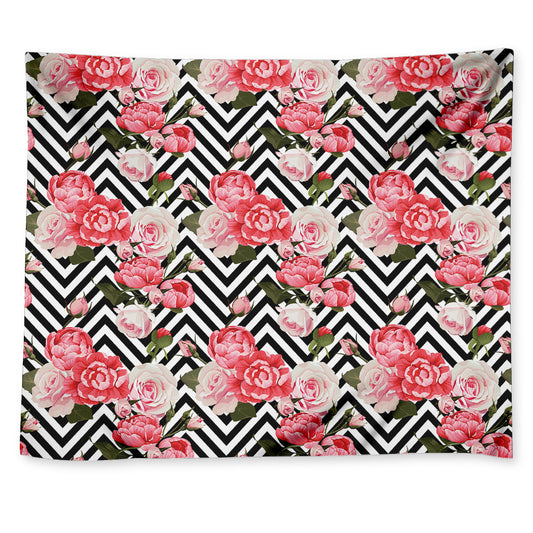 Zigzag Peony And Rose Pattern Print Tapestry