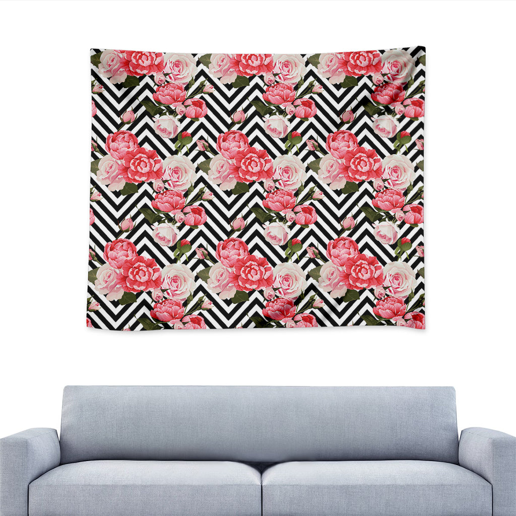Zigzag Peony And Rose Pattern Print Tapestry