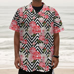 Zigzag Peony And Rose Pattern Print Textured Short Sleeve Shirt