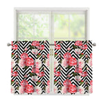 Zigzag Peony And Rose Pattern Print Tier Curtains