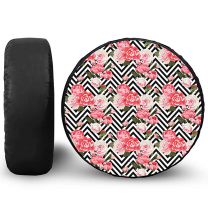 Zigzag Peony And Rose Pattern Print Tire Cover