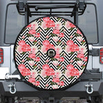 Zigzag Peony And Rose Pattern Print Tire Cover With Camera Hole