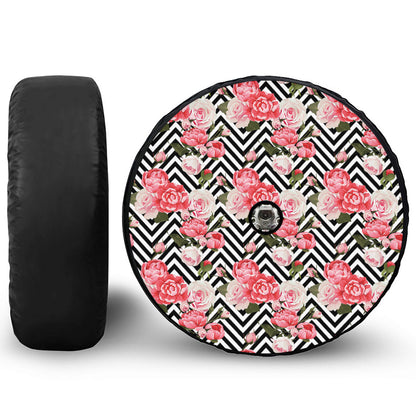 Zigzag Peony And Rose Pattern Print Tire Cover With Camera Hole