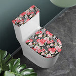Zigzag Peony And Rose Pattern Print Toilet Lid And Tank Cover Set