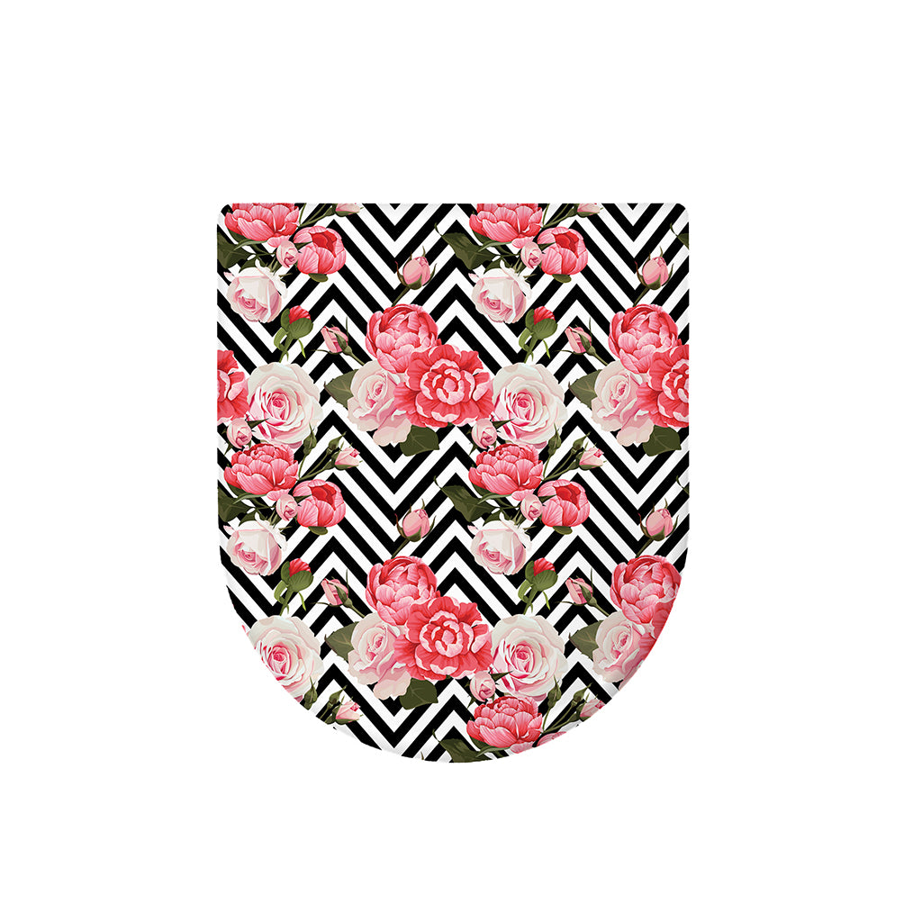 Zigzag Peony And Rose Pattern Print Toilet Lid Cover