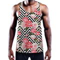 Zigzag Peony And Rose Pattern Print Men's Workout Tank Top