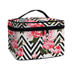 Zigzag Peony And Rose Pattern Print Travel Makeup Bag