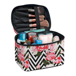 Zigzag Peony And Rose Pattern Print Travel Makeup Bag