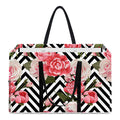 Zigzag Peony And Rose Pattern Print Utility Tote Bag
