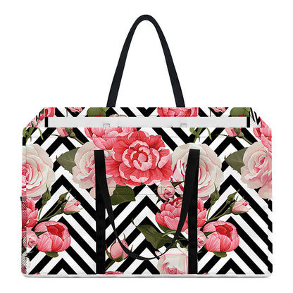 Zigzag Peony And Rose Pattern Print Utility Tote Bag